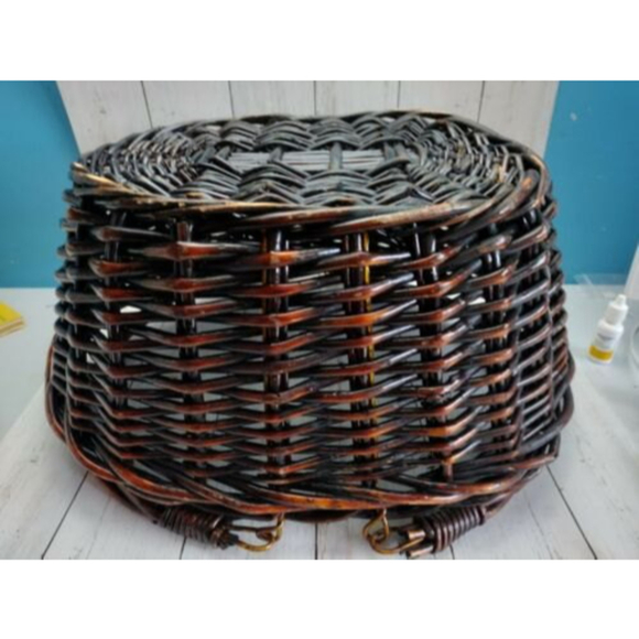 Vintage Swing Handle Woven Basket Dark Brown Deep Boho Picnic Storage Large‎ - Picture 6 of 10